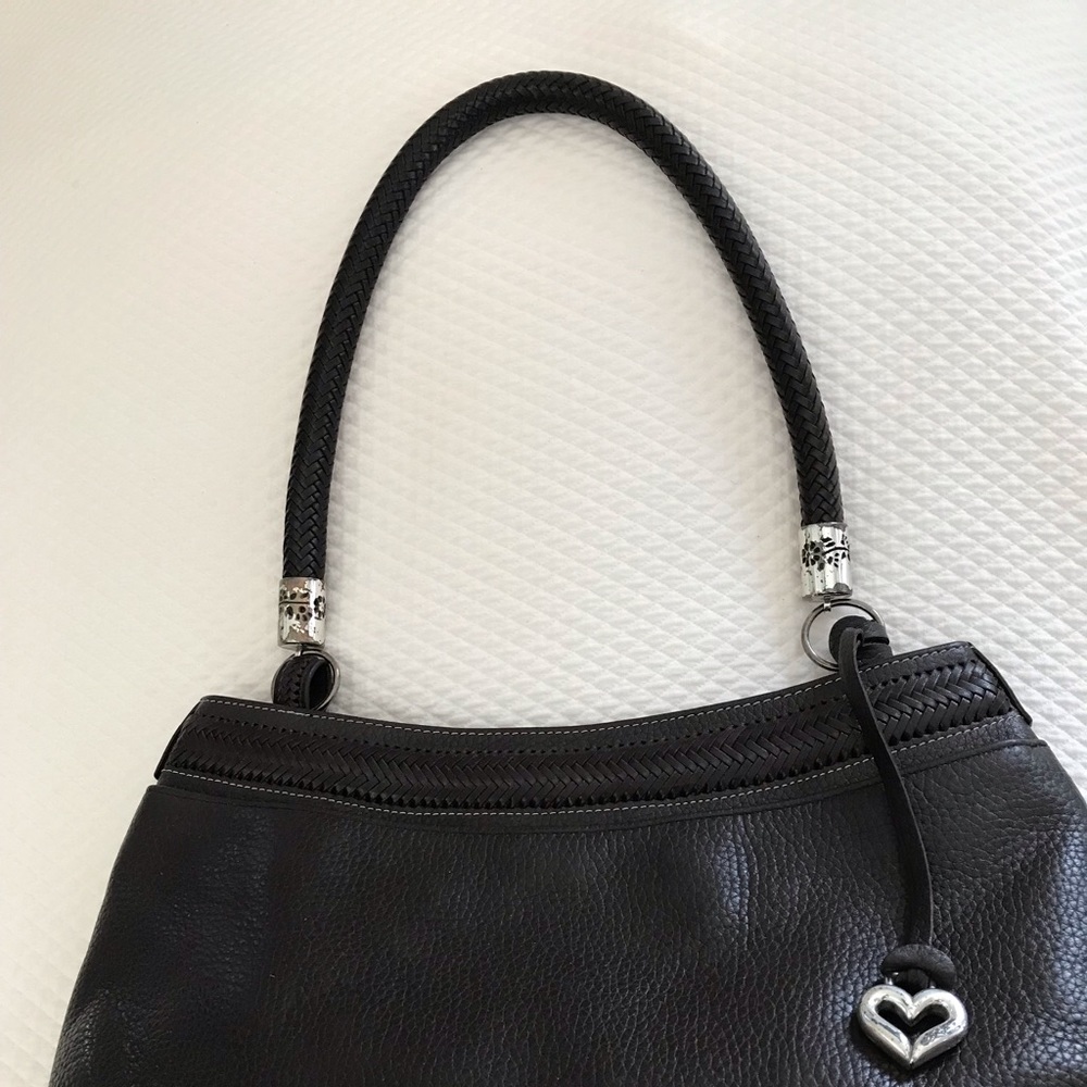 Brighton brown leather shoulder bag with braided strap and trim